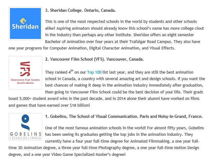 Animation Career Review publishes Top 100 International Animation Schools  list for 2015 - CGPress