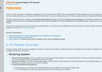 Unreal Engine 4.19 Preview 1 now available