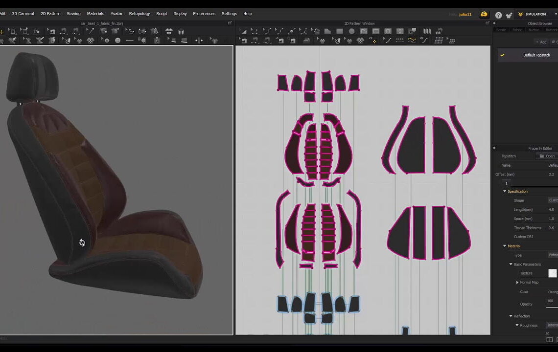 Creating car seat upholstery with Marvelous Designer