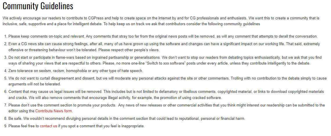 Community Guidelines for commenting