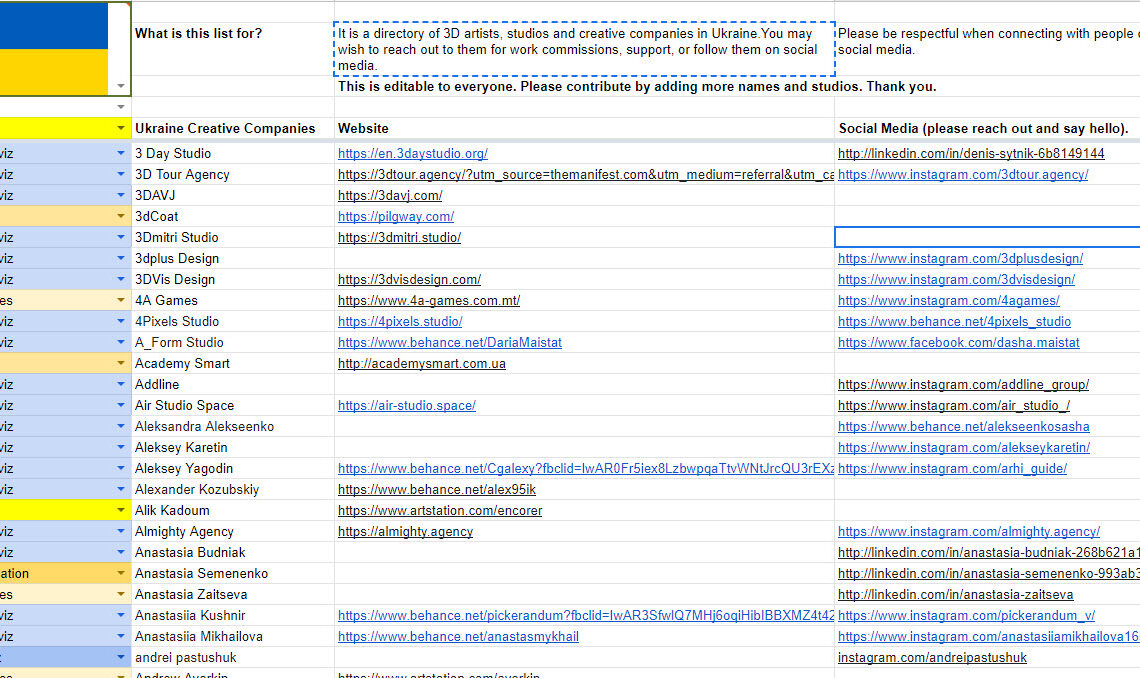 Crowdsourced list of Ukrainian creative companies and artists