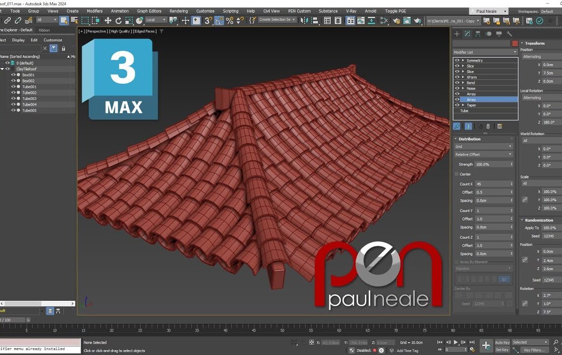 Procedural clay tile tutorial using only 3ds Max modifiers